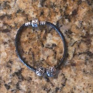 Pandora | black bracelet and charms